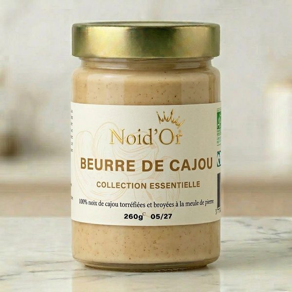 Beurre de Cajou artisanal Noid'Or — noix de cajou 100%, texture lisse, broyage au moulin en pierre