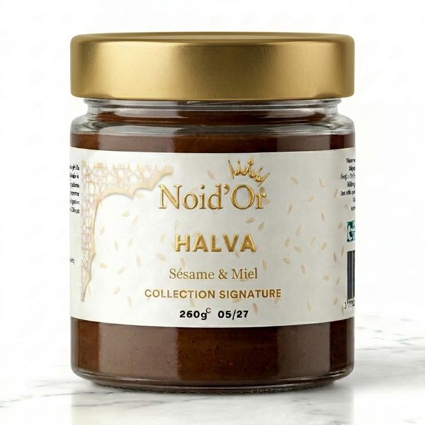 Halva artisanal Noid'Or — spécialité au sésame complet 50% et miel naturel, fabrication traditionnelle Ariège