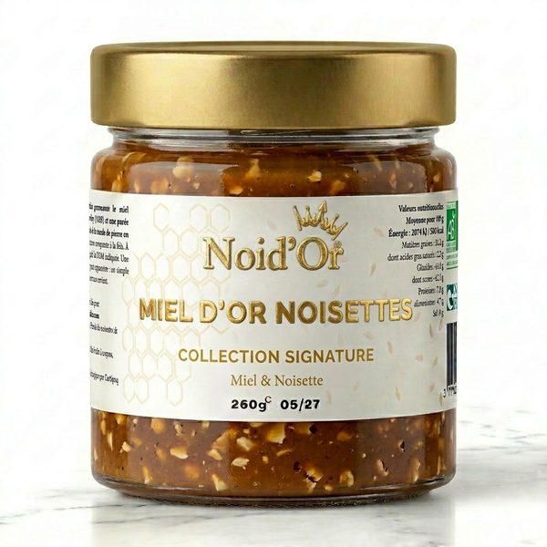 Miel d'Or Noisettes Noid'Or — pâte à tartiner artisanale noisettes et miel, torréfaction au moulin en pierre, Ariège