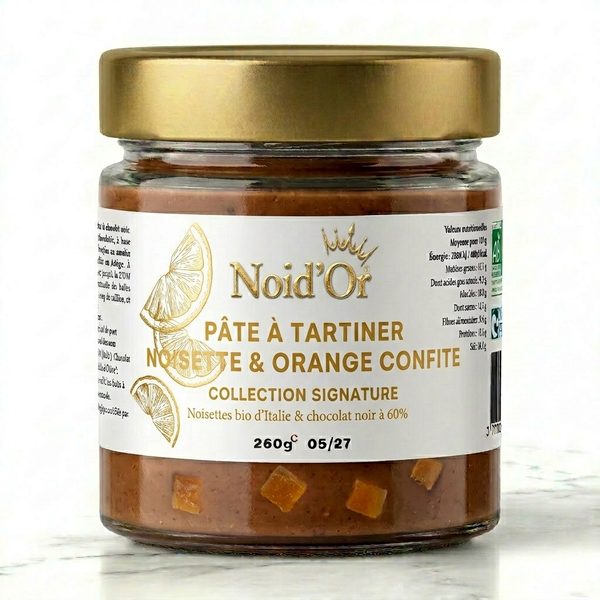 Pâte à tartiner Noisette & Orange Confite Noid'Or — noisettes torréfiées et oranges confites artisanales, sans additifs