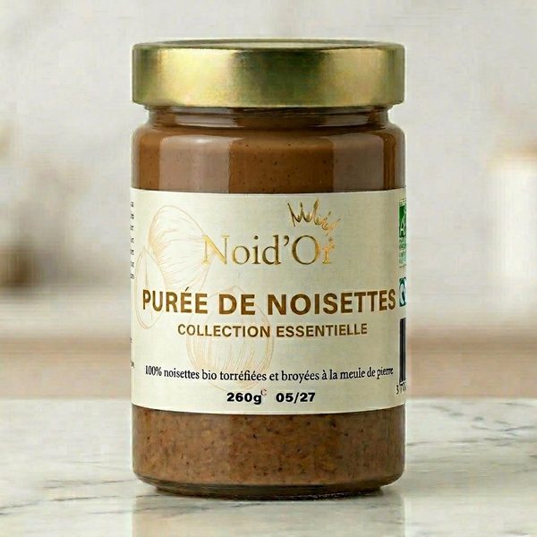 Purée de Noisettes artisanale Noid'Or — 100% noisettes torréfiées au moulin en pierre, sans sucre ni additif, Ariège