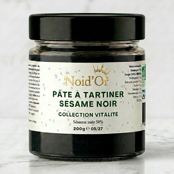 Pâte à tartiner Sésame Noir Noid'Or — sésame noir torréfié au moulin en pierre, riche en minéraux